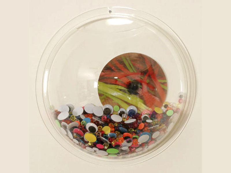 Photo Installation / 17 Acrylic fish bowls, c-prints, plastic beats, wiggle eyes. 
Variable dimensions/  Ea 11" diameter x 4.5" deep / 2008-2009 /