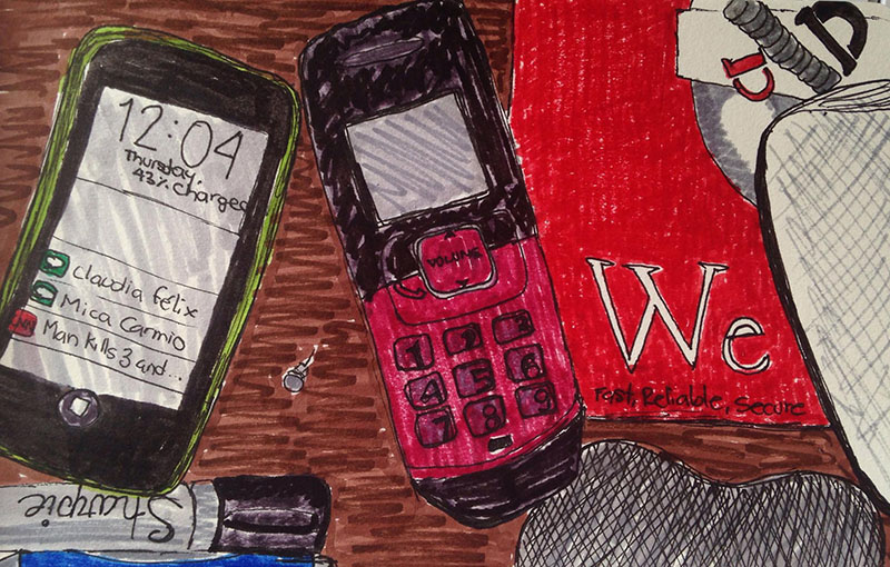 objetos cotidianos/ everyday objects
Pen, markers and permanent marker drawings on paper 8 1/4" x 5.5"